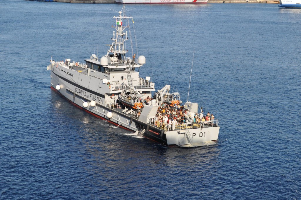 Italian Navy in Messina, Italy rescuing refugees.